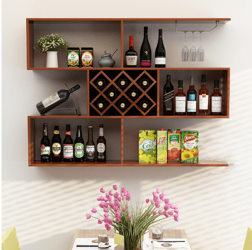 Modern Wood Wall Mounted Wine Bottle Rack with Shelf - Image 2
