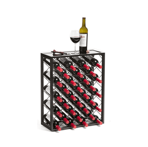 32 Bottle Glass Top Metal Floor Standing Wine Rack - Image 2