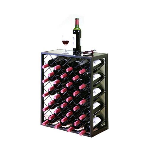 32 Bottle Glass Top Metal Floor Standing Wine Rack - Image 3
