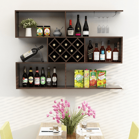 Modern Wood Wall Mounted Wine Bottle Rack with Shelf - Image 3