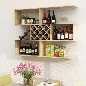 Modern Wood Wall Mounted Wine Bottle Rack with Shelf