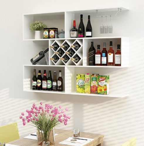 Modern Wood Wall Mounted Wine Bottle Rack with Shelf - Image 5
